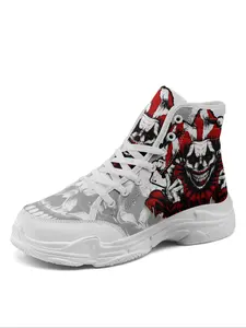 Women's Poker Clown Design High Top Sneaker, Trendy Comfortable Lightweight Lace-Up Trainers, Walking Sport Shoes for Hollween