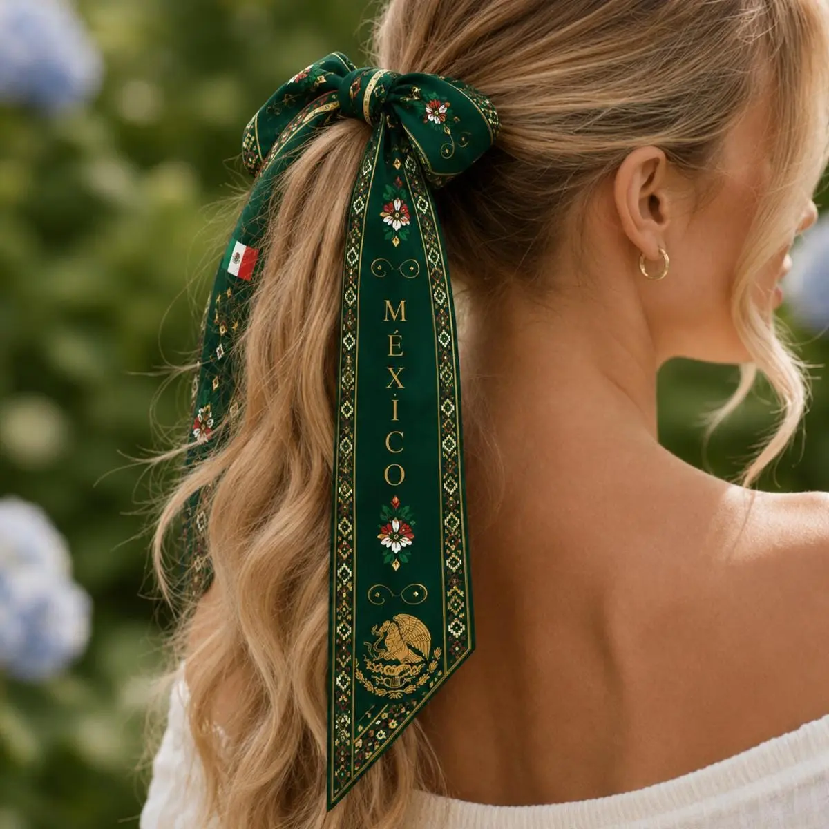 Custom Mexico Satin Hair Scarf, Mexico Twilly, Mexico Headband, Mexican Flag Hair Scarf, Mexico Scarf for Bag or Ponytail