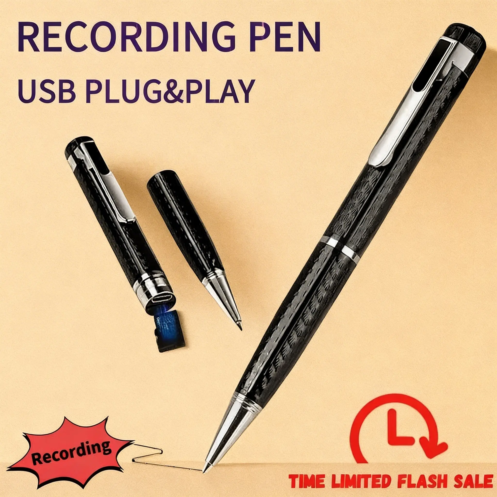 Smart Digital Pen, Refillable, Metal Body, Portable Compact Technology Gadget, Voice Activated Smartphone Recorder, Noise Reduction for Convenient Voice Audio Recording, USB High-Precision Interview Recording Device Car recorder