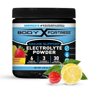 Body Fortress Electrolyte Powder - Strawberry Lemonade - Sugar Free Hydration Powder Drink Mix - 6 Essential Electrolytes - B Vitamins - 30 Servings