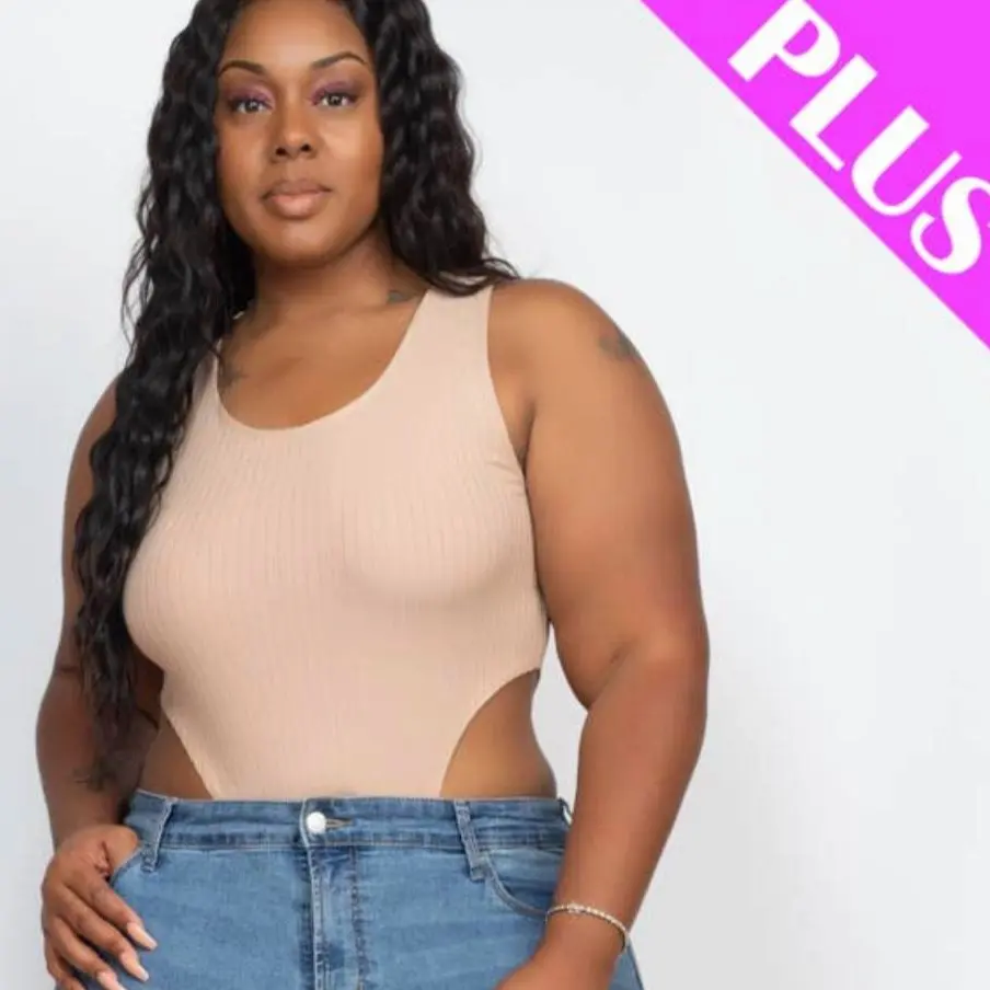 Plus Size High Cut Legs Bodysuit Rib Knit