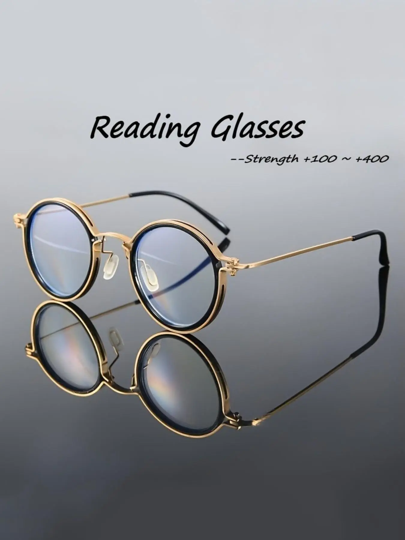 Round-frame Metal Reading Glasses, Classic Round Metal Frame.: +1.00 to +4.00 Dioptres. Anti-glare, Clear. Computer Glasses. Suitable for Reading and Screen Use. High-definition Lenses Reading Eyeglasses