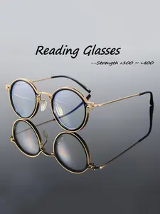 Round-frame Metal Reading Glasses, Classic Round Metal Frame.: +1.00 to +4.00 Dioptres. Anti-glare, Clear. Computer Glasses. Suitable for Reading and Screen Use. High-definition Lenses, Reading Eyeglasses