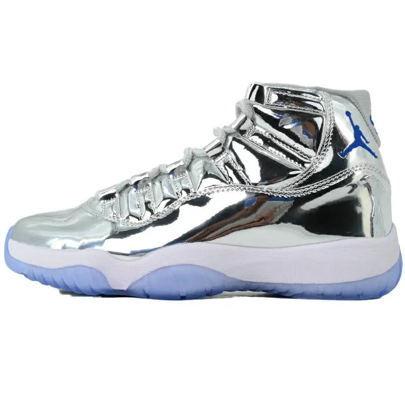 Liquid Silver Reflective Mirror Leather High Top Sneakers Light Blue Jelly Non Slip Thick Sole Street Trend Breathable Basketball Shoes For Men Women