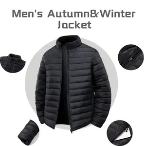 Men's Stand Collar Lightweight Cotton Jacket Autumn Winter Warm Coat With Pockets Outdoor Casual Jackets for Everyday Wear