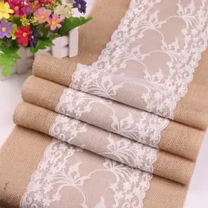 Rustic Burlap Table Runner with Lace Trim, 6/10 Pieces 12x108 Inches, Ideal for Weddings Parties Birthdays & Home Decor