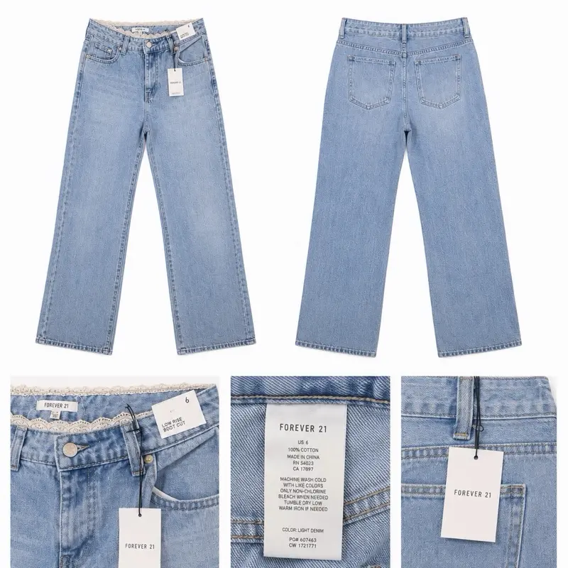 Women's Forever 21 Lourdes Low-Rise Boot Cut Denim Jeans - Size 6, Light Wash, New With Tags, Womenswear Bottoms Fit Everyday Style Basic casual baggy jean