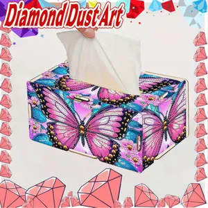 Handcrafted Wooden Butterfly Diamond Painting Tissue Box — Reusable Artistic Storage & Organizer — Home & Office Decor