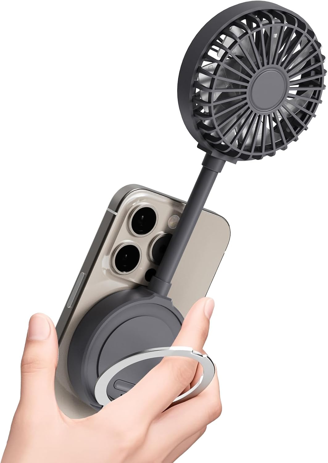 Magnetic Portable Phone Fan, 3 Speed Adjustments, with 2-in-1 Finger Ring for Support and Hanging, USB Mini Handheld Rechargeable Fan for iPhone 16/15/14/13/12Pro Max Series