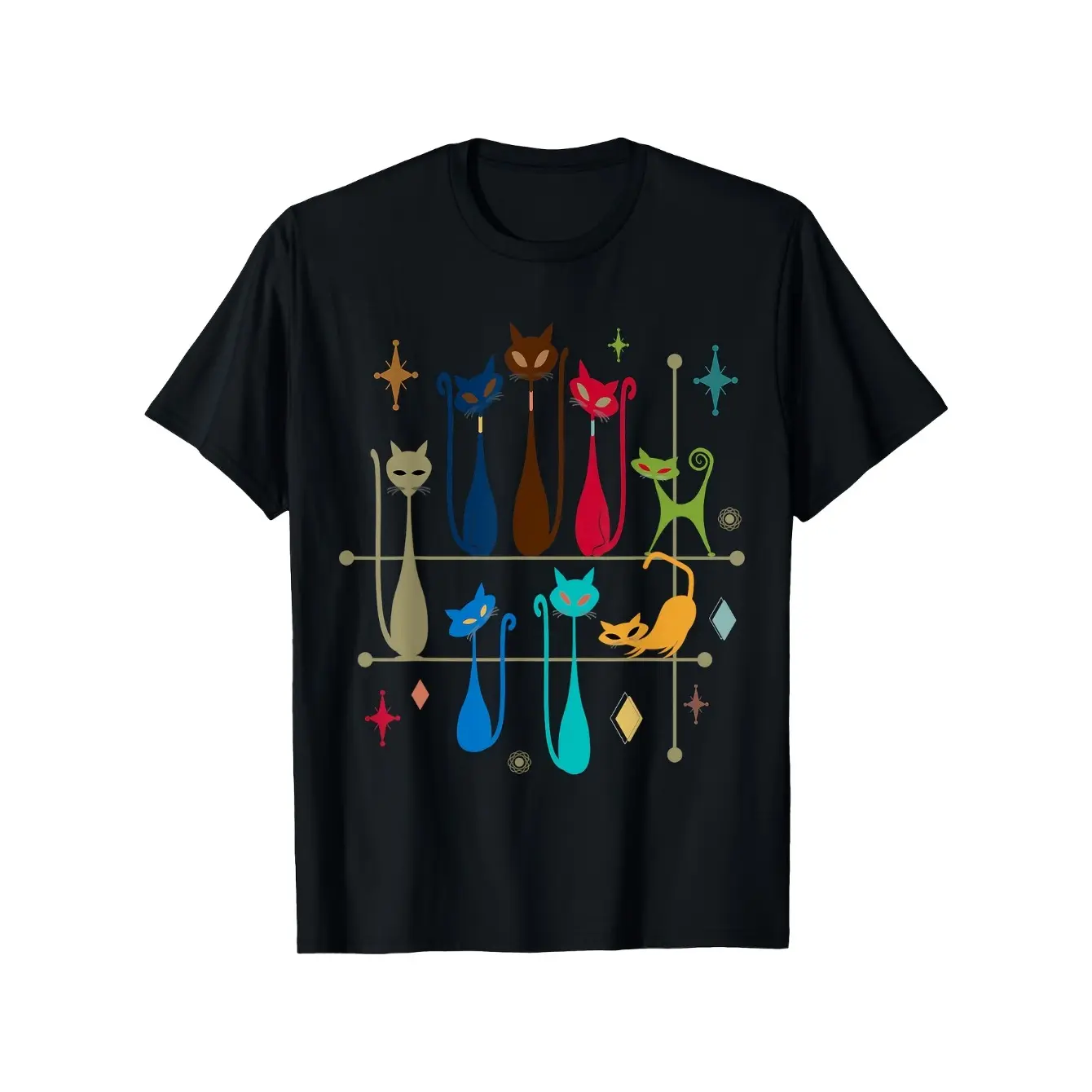 Retro Cat Graphic Tee for Women, Casual Short Sleeve Round Neck Top, Soft Breathable Fabric for All Seasons Daily Wear, Tops, Garment, Customized, Fitted