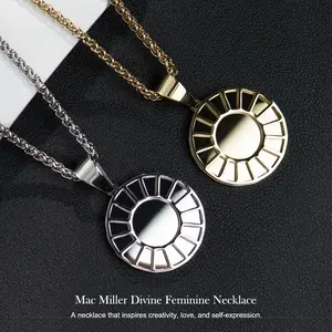 Holylegend Mac Miller Divine Feminine Necklace, Mirror Pendant Jewelry in Gold & Silver, Inspired Gift for Music & Fashion Lovers Cross Chain Design