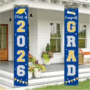 Graduation Decorations 2026 GRAD Banner Blue Porch Door Sign Welcome Banner For Indoor Outdoor Wall Graduation Decorations Class of 2026