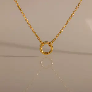 Cable Circle Charm Necklace by Caitlyn Minimalist - Round Clasp Charm Holder Necklace in 16, 18, and 20 Inches - Minimalist Jewelry - Birthday Gift