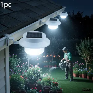 1pc Outdoor Decorative Fence Lighting, Outdoor Landscape Lighting, Featuring Three LED Solar Groove Lights, Suitable for Gardens, Yards, Spring White Ambient Lighting, Semi-Recessed Installation Without Drilling, Festive Display