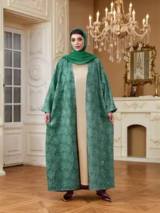 Arabian Muslim Fashion Turquoise Blue Abaya Set, Long Robe Outerwear with Headscarf, Turkish Casual Hoodie, Middle East Trendy Dress, Modesty Abaya