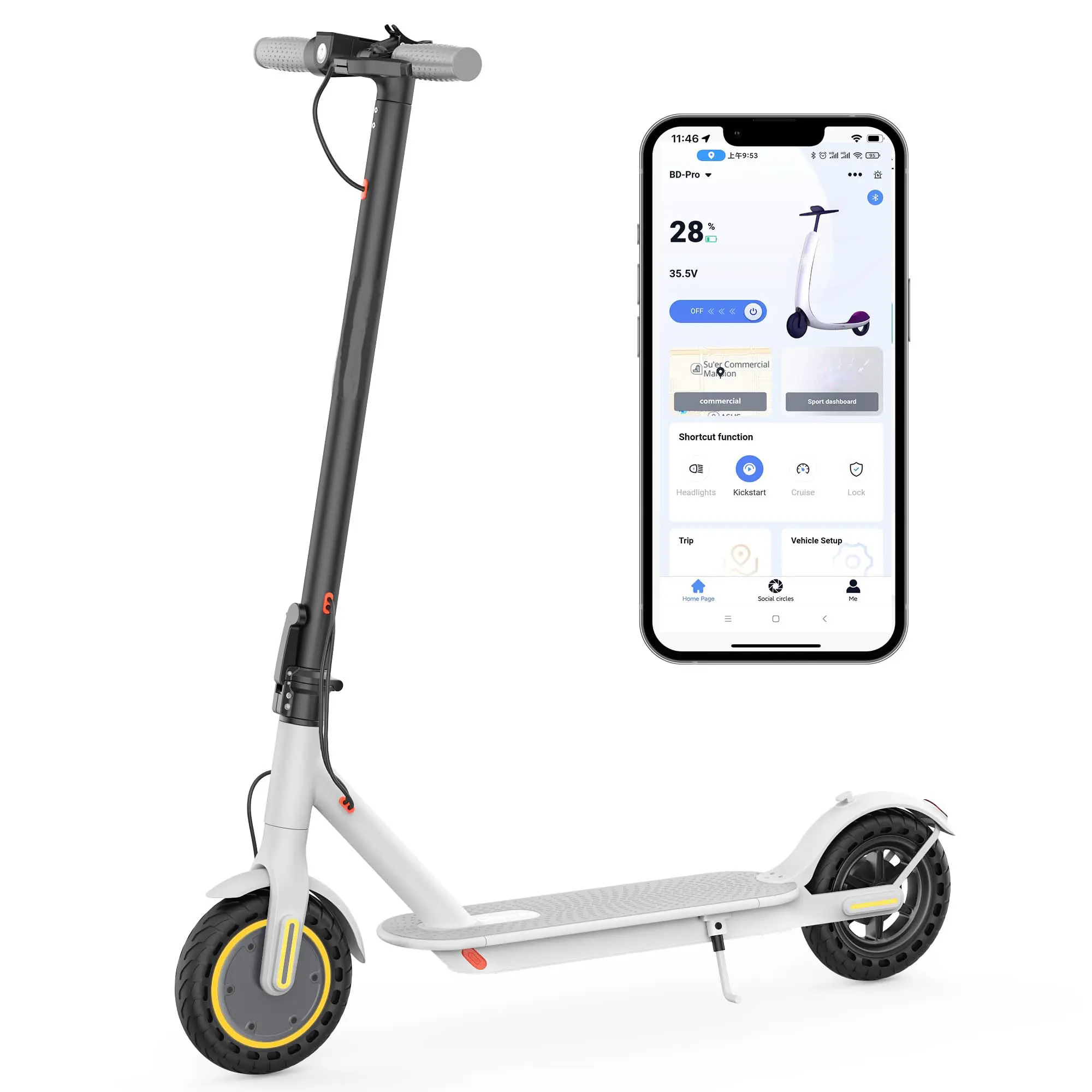 Unisex Lightweight Adult Foldable App-Controlled Lithium Ion Electric Scooter - 8.5 in Puncture-Proof Solid Tires, 350W Motor, 19mph Max Speed, 15-22 Mi Range, 265 LBS Load Capacity, Dual Brake Pro Plus Smart Support for Urban Commute & Outdoor Fitness, A