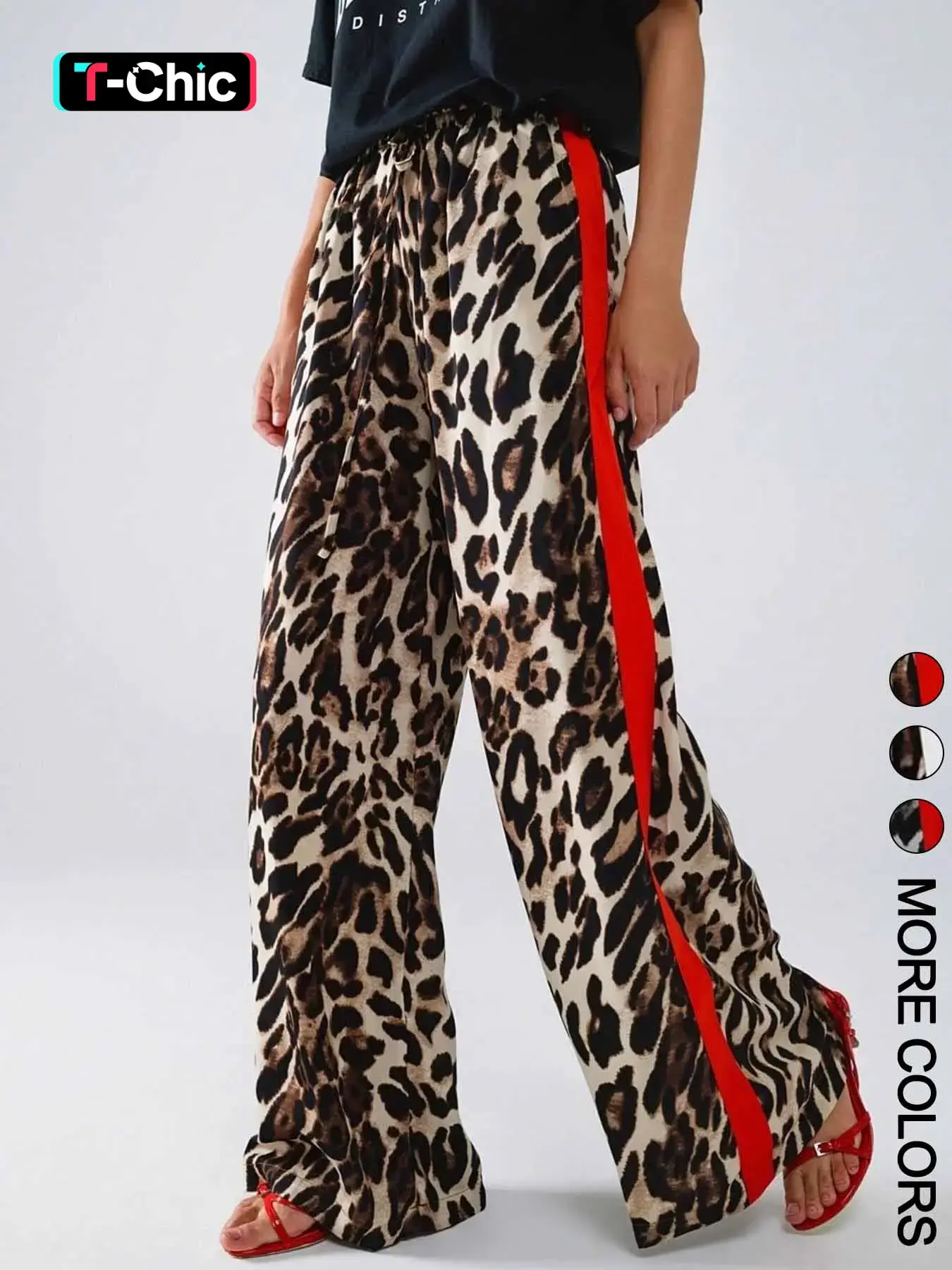 Women's Leopard Print Loose-Fit Pants, Stylish High-Waisted Trousers, Comfortable Office and Daily Wear, Womenswear
