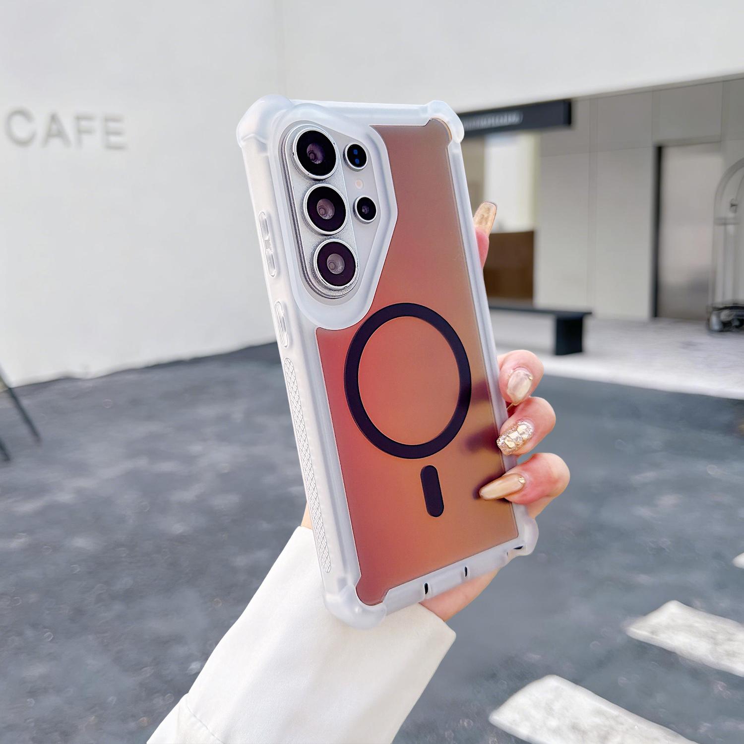 For Samsung Galaxy S26 Ultra/S25/S24 Plus Case, Iridescent Back, Magnetic Support for MagSafe Shockproof Cover, Crystal and Corner High-Duty Protection for Girls Women