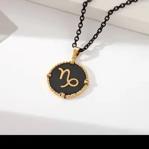 Elegant Capricorn Zodiac Pendant Necklace in Gold and Black with Durable Chain for Men and Women