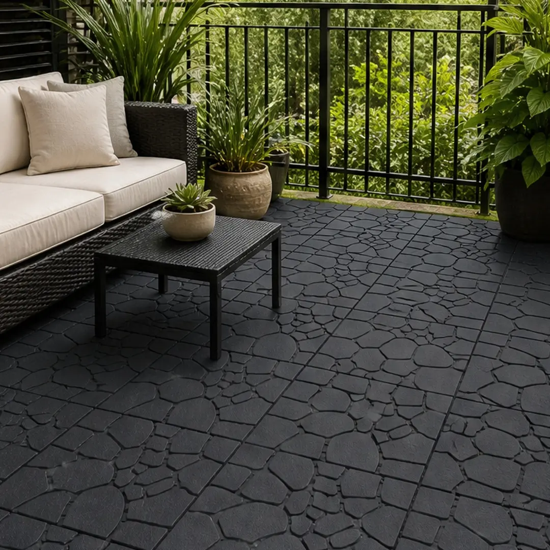 12x12 Inch Interlocking Deck Tiles Outdoor Waterproof, 44-Pack Dark Gray Polypropylene Flooring, DIY Snap-Together Court Tiles for Porch, Poolside, Easy Install, Anti-Slip Drainage