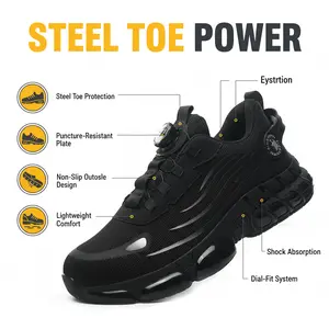 Men's Industrial Safety Shoes Steel Toe Protection Mesh Breathable Work Sneakers Durable Anti-Slip Comfort Fit All Seasons Casual Striped Design Elastic Closure Non-Slip EVA Sole Construction Protective Footwear Lightweight Puncture Resistant Shoes