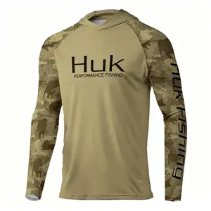 Long sleeved hooded fishing suit, summer outdoor sunscreen suit, quick drying breathable men's lure fishing suit