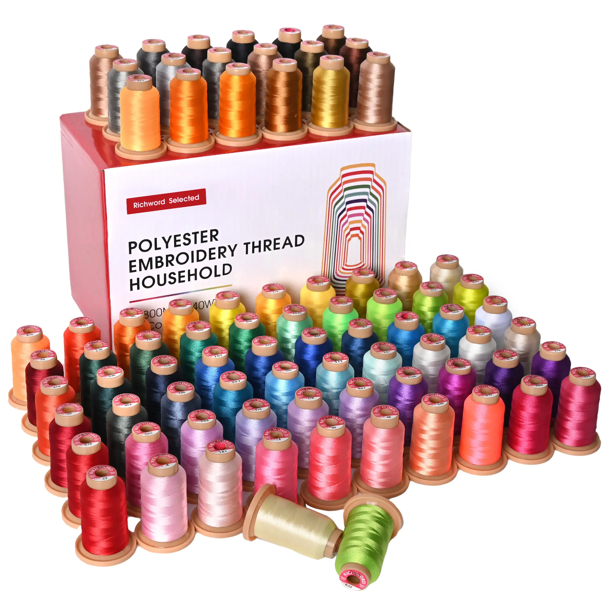 PooLin Richword Embroidery Polyester Thread 800m x 80 Colors 40wt 108D/2 for Household Single Needle Embroidery Machines