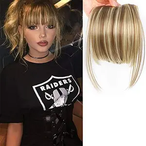 Fringe Bangs Synthetic Hair Extensions Clip in Bangs 6" Short Straight Hairpiece Front Neat Bang Two Side Blonde`