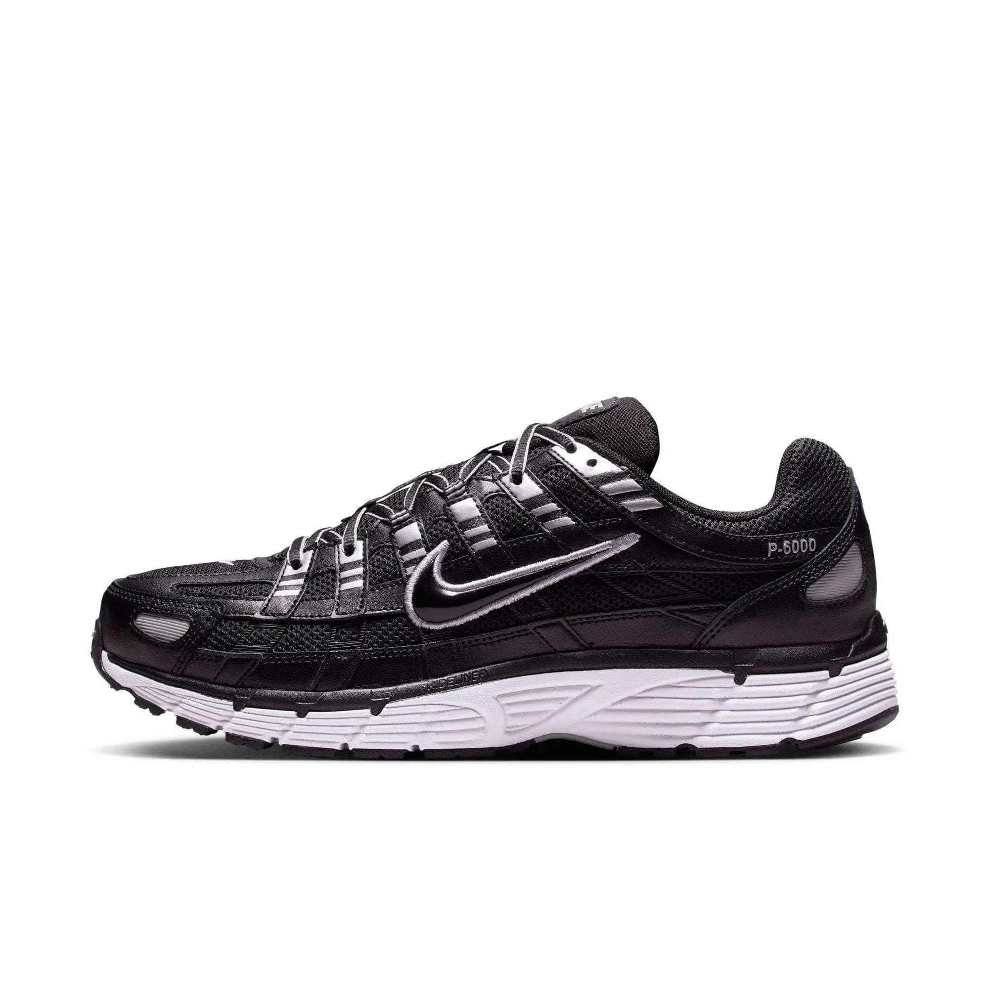Nike P-6000 "Black White Metallic Silver" - Men's Boy Closed, Leather, Walking Shoes