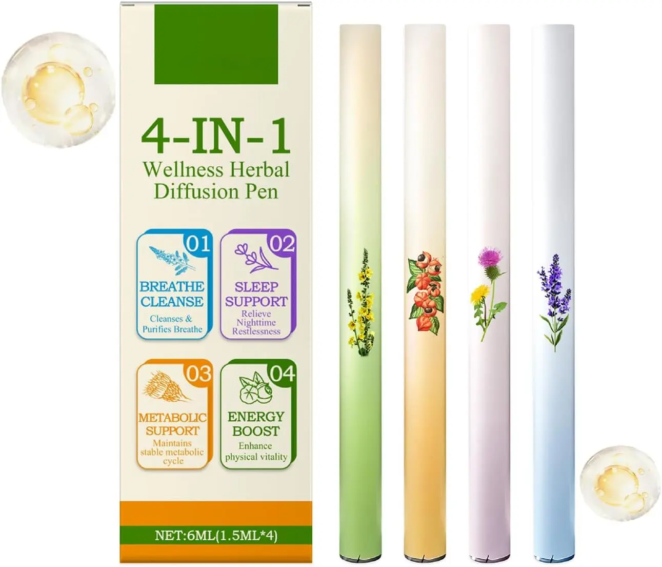 HOT SALE 2026 !! Mullein Herbal Diffuser Pen, Natural Aromatherapy Air Inhaler Stick with Mullein Thyme Mint, Four Aroma Variety Set,Air Freshening, Relaxed Feelings, Portable Pocket Size (4 Pack)
