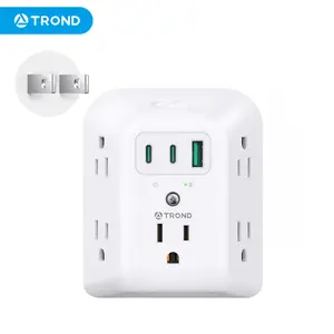 TROND 2 Prong Multi Plug Outlet, 2 Prong to 3 Prong Outlet Adapter, 5 Outlet with 3 USB Ports(1 USB-C), Outlet Exdender with On/Off switch, Power Strip with Adapter for Non-Grounded Outlet Old House Socket Home