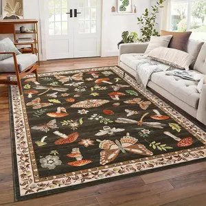 Fashion Vintage Butterfly Insect Print Carpet, Floral Pattern Home Decorative Rug, Foldable Washable Non-Slip for Living Room Bedroom Sofa Dining Hall Hotel
