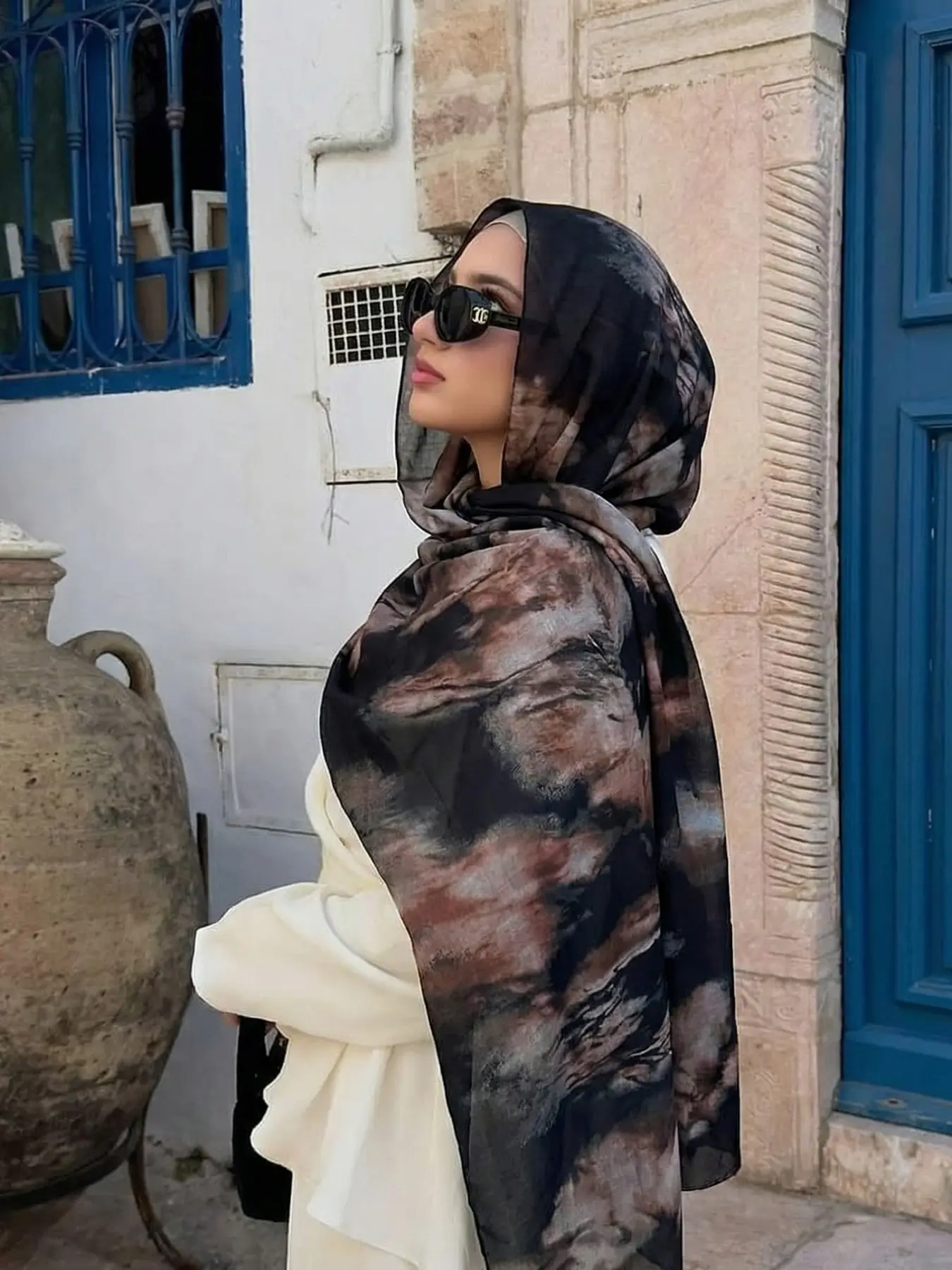 Women's 85x185cm Polyester Headscarf Hijab, Base Gradient Tie-Dye Design, Elegant Versatile Style, Suitable for Muslim Daily Wear