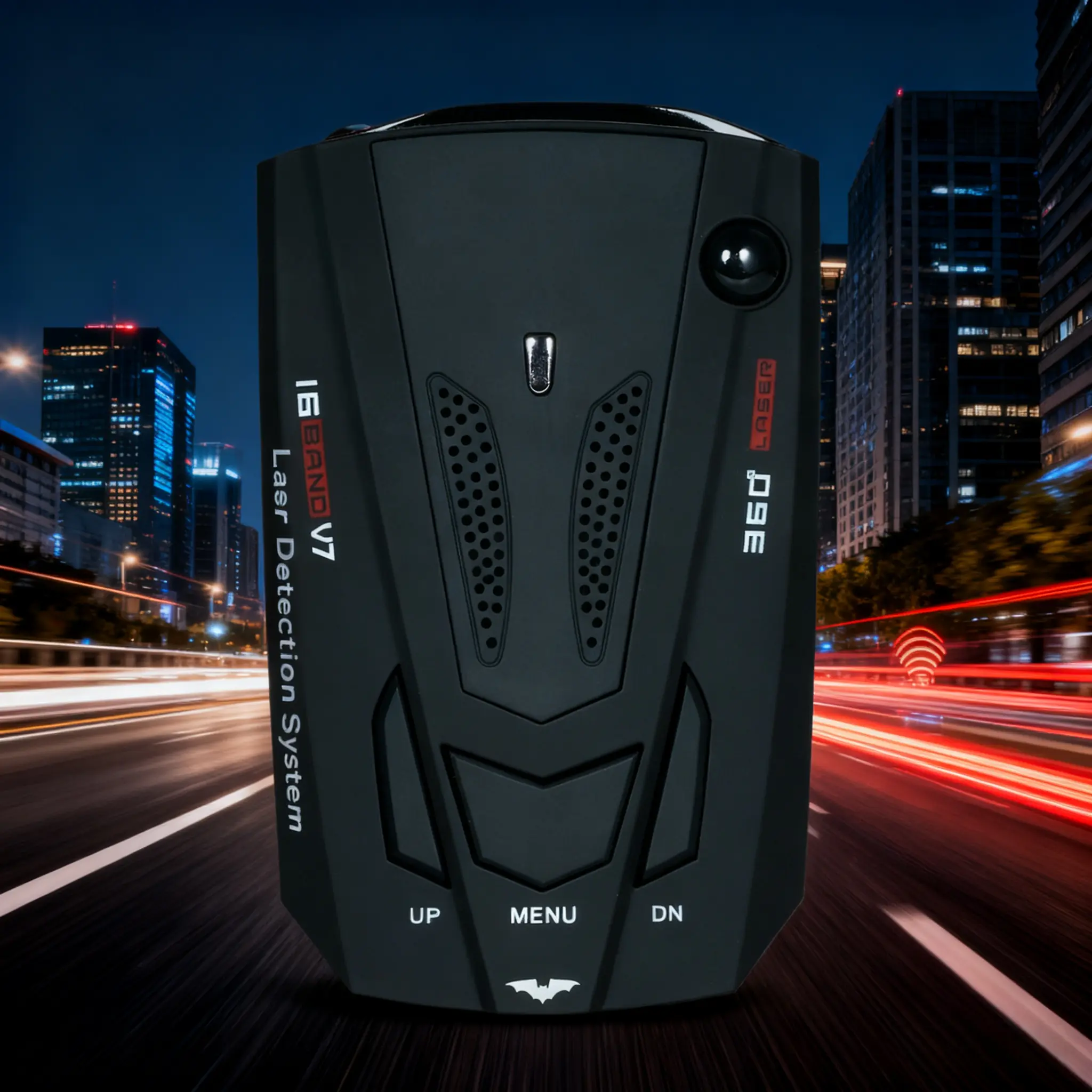 Practical V7 16 Band Laser Signal Detector, Full Angle Detection, Matte Plastic Casing, Plug and Play, Safety Reminder for Highway and Suburban Driving