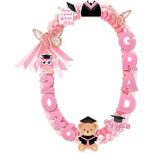 Kindergarten Graduation Leis Class of 2026 47.2 Inch Pink Double Braided Preschool Graduation Ribbon Leis for Kindergarten Graduate Boys Girls