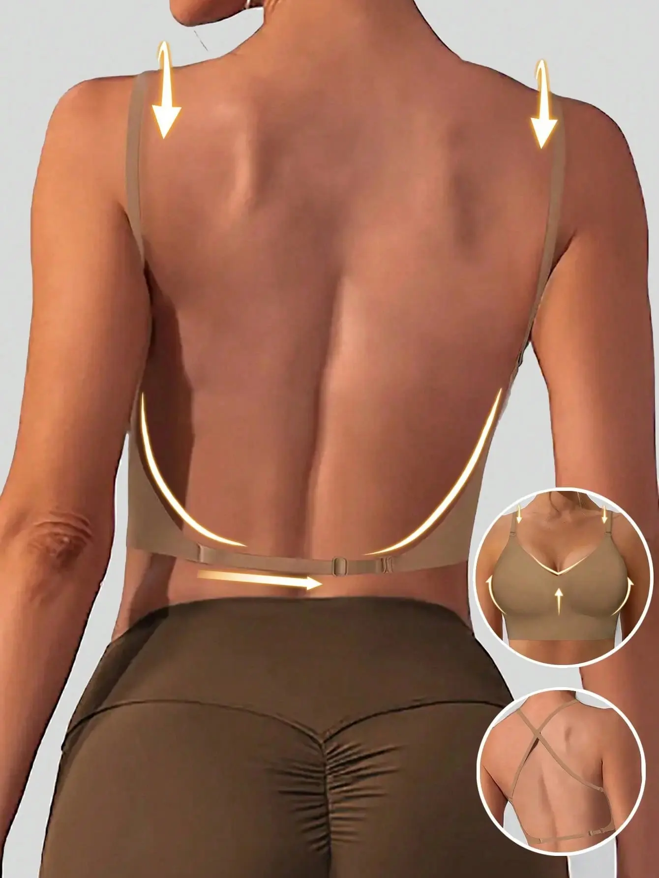 Women's Wireless Backless Push-Up Seamless Bra with Removable Pads, Solid Color, No Underwire, Smooth Texture, Natural Lift, Push Up Bralettes for Low-Cut Blouses & Backless Dresses, Hand Washable