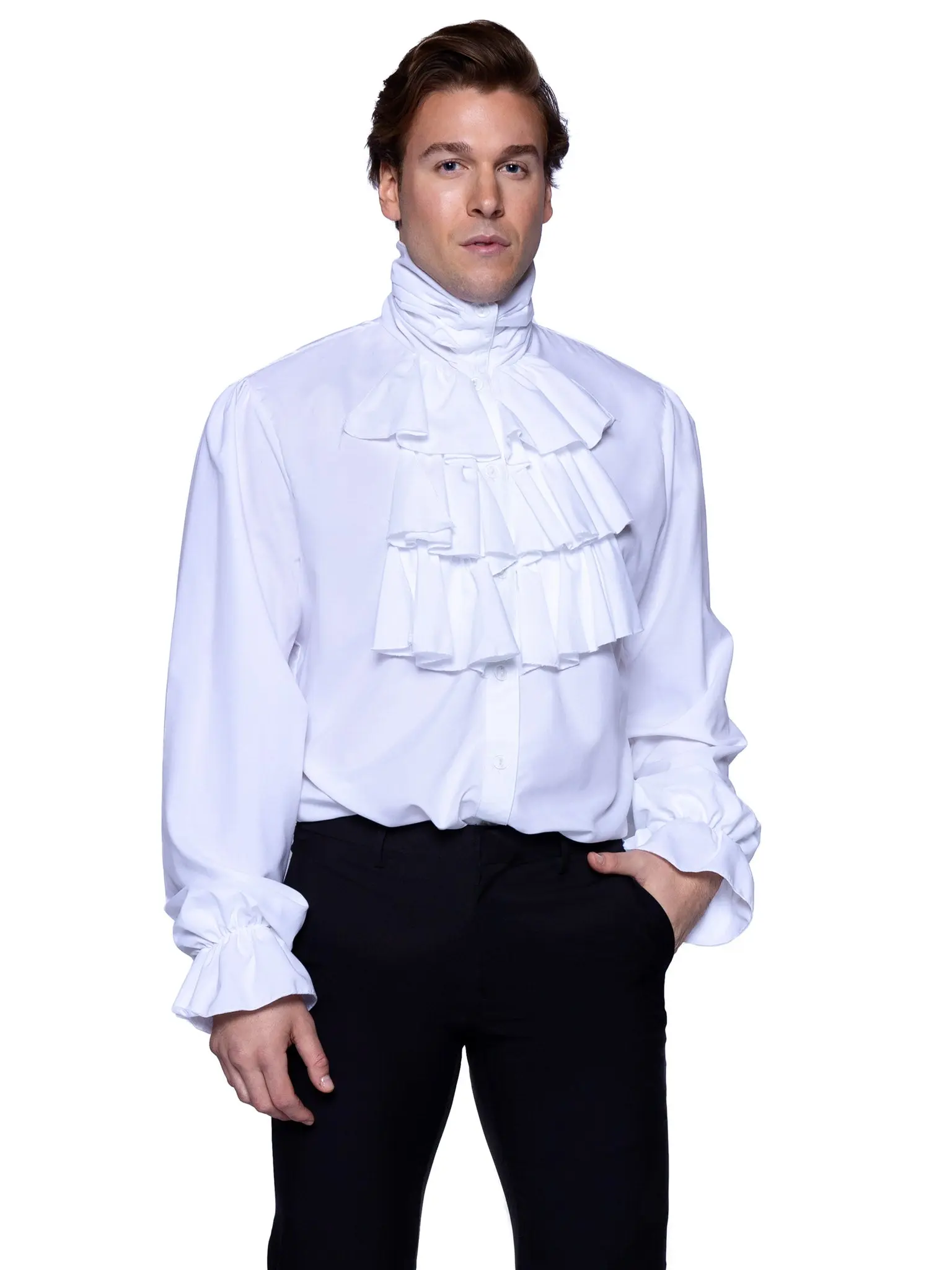 Men's Soft Fabric Ruffle Regent Bf Halloween Costume Shirt - Button-Front Long-Sleeve Special Occasion Menswear, Size M