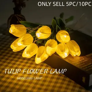 5/10pcs Handmade LED Tulip Fake Flower Bouquet Lights with Ribbon, Led Light String, Decorative Lights - Never-Fade, Home/Party Wedding Photo Wall Decor, Ideal Gift for Girlfriend Mom, Mother's Day Valentine's Day Birthday Anniversary