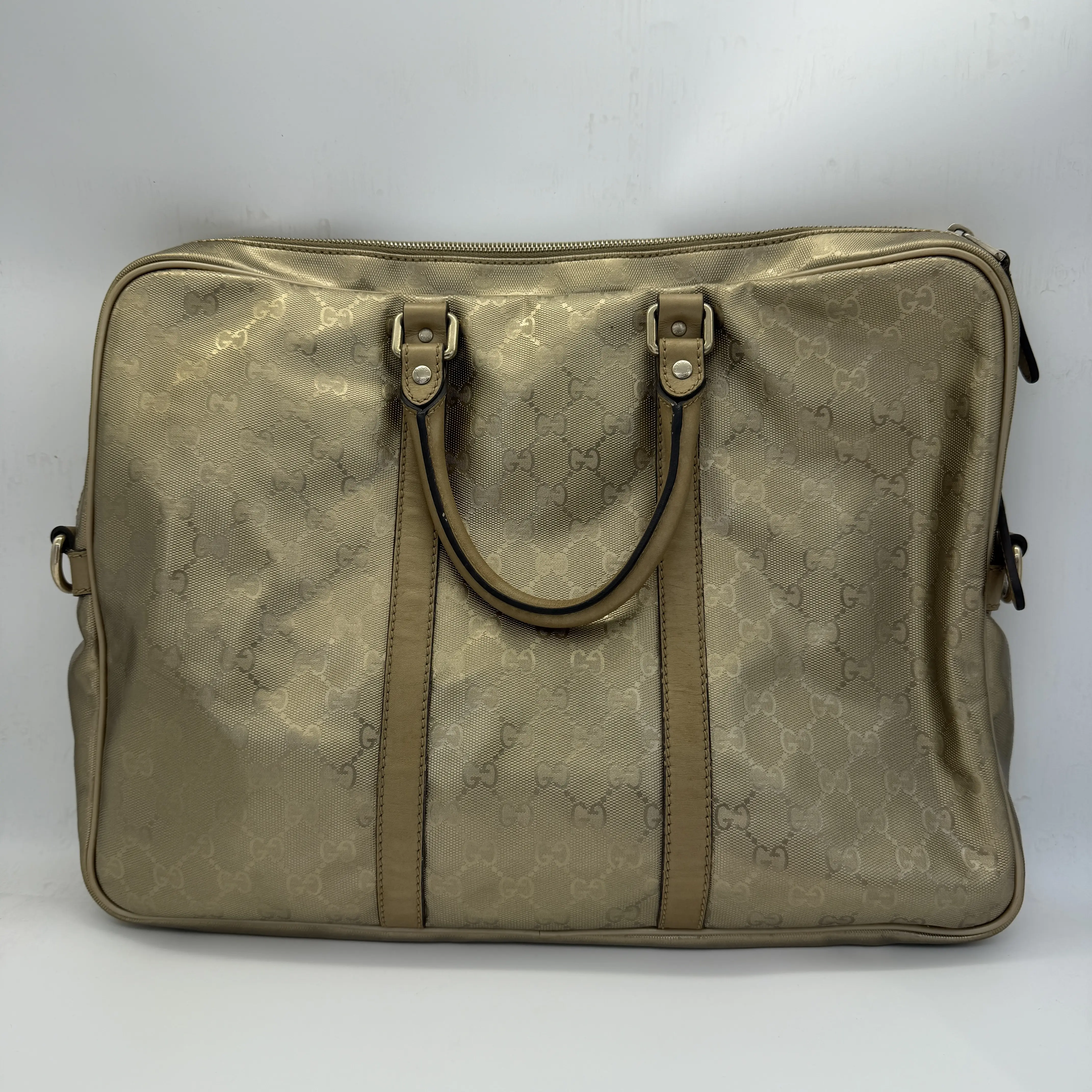 Pre-owned GUCCI Imprimé Crystal Monogram Briefcase – Gold Pearlescent Finish