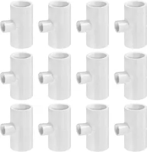 12 Pack Chicken Waterer PVC Tee Fittings - Fully Automatic for Threaded Chicken Waterer Nipples/Cups/Feeders/Poultry Water Drinker, White