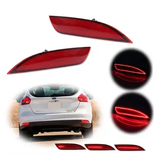 2pcs Red LED Rear Bumper Reflector Tail Signal lamps Lights For 2015 2016 2017 2018 Ford Focus Hatchback,Replace OEM F1EZ13A565A, F1EZ13A565B