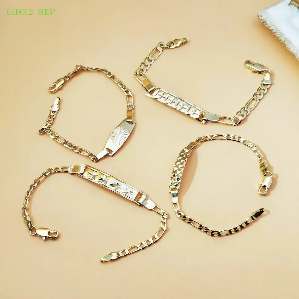 18K Gold-Plated Figaro Chain Bracelet, Vintage Engraved ID Tag & Cuban Link Design, Y2K Minimalist Unisex Jewelry, Hip Hop Streetwear Bracelet for Men & Women, Durable Everyday Accessory for Party, Dating & Summer Outfits