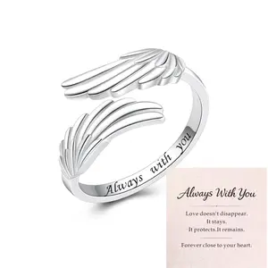 Angel Wings Open Ring Always With You, Adjustable Memorial Gift