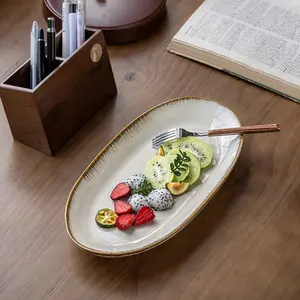 1 Piece 12 Inch Oval Fish Plate, Vintage Kiln-Changed Ceramic Dish, Home Use Steamed Fish Plate, Sushi Plate, Serving Platter