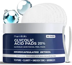 Glycolic Acid Resurfacing Pads: 20% Peel for Clearer, Smoother Skin on Face, Feet & Underarms – Targets Dark Spots, Acne & Wrinkles – 60 Pads.