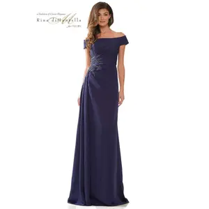 Rina Di Montella -RD2806A-1 A Line Off Shoulder Crepe Fit And Flare Dress With Beaded On Waist