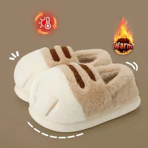 Cute 3D Cat Paw Slippers for Women & Men – Fluffy Plush Winter House Shoes, Cozy Furry Indoor Outdoor Non-Slip Footwear