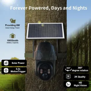[3rd]2K Solar Dual-Lens Cameras Wireless Outdoor 360 °   PTZ Dual-Screen 3MP Security Spotlight/Siren Alarm, 2.4/5Ghz Card Connection ，motion activate