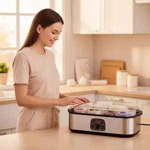 Yogurt machine, 48 hour timed automatic digital yogurt machine, with LCD display screen, 8 glass jars with lids, used for smoothies, jam and ice cream (US plug 110V)