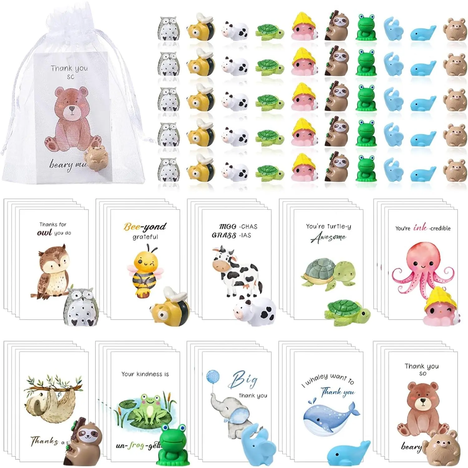 50-Set Resin Animal Gift Set with Inspirational Positive Message Cards, Bulk Employee Appreciation Gifts for Coworkers & Staff (Home & Festive Party Supplies), Positive Message Card